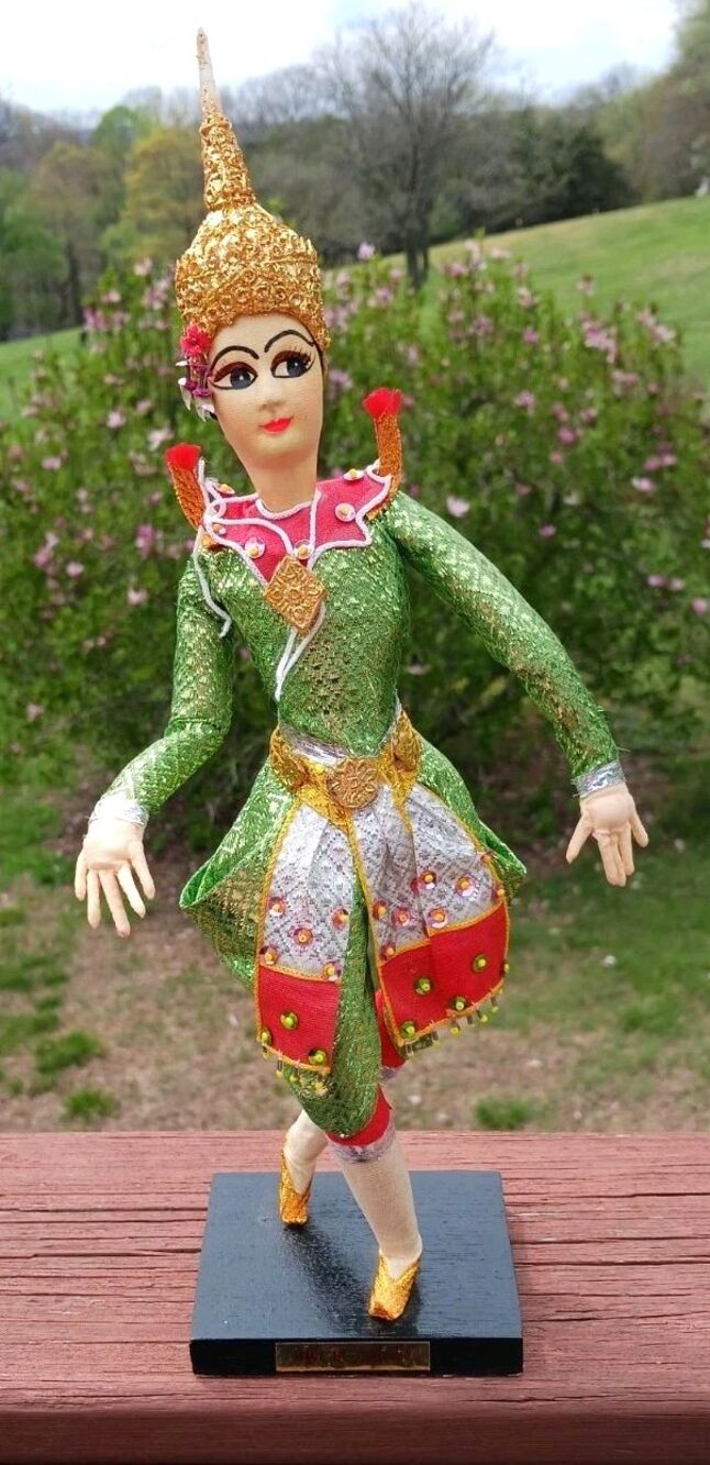 Vtg Thailand 14" Dancer Doll Traditional Embellished Ceremonial Costume Figurine